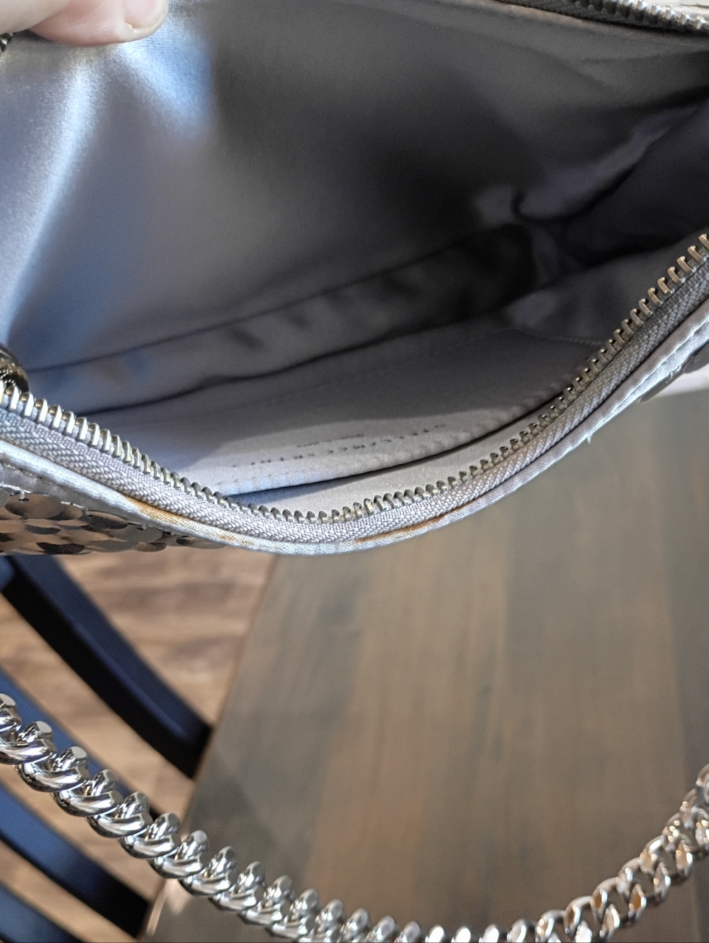 Stella McCartney Falabella Sequin Silver Metallic & Satin Shoulder Bag New - Picture 12 of 14